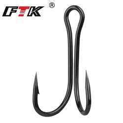 Anzuelos Dobles de Pesca FTK – Acero al Carbono Negro con Púas