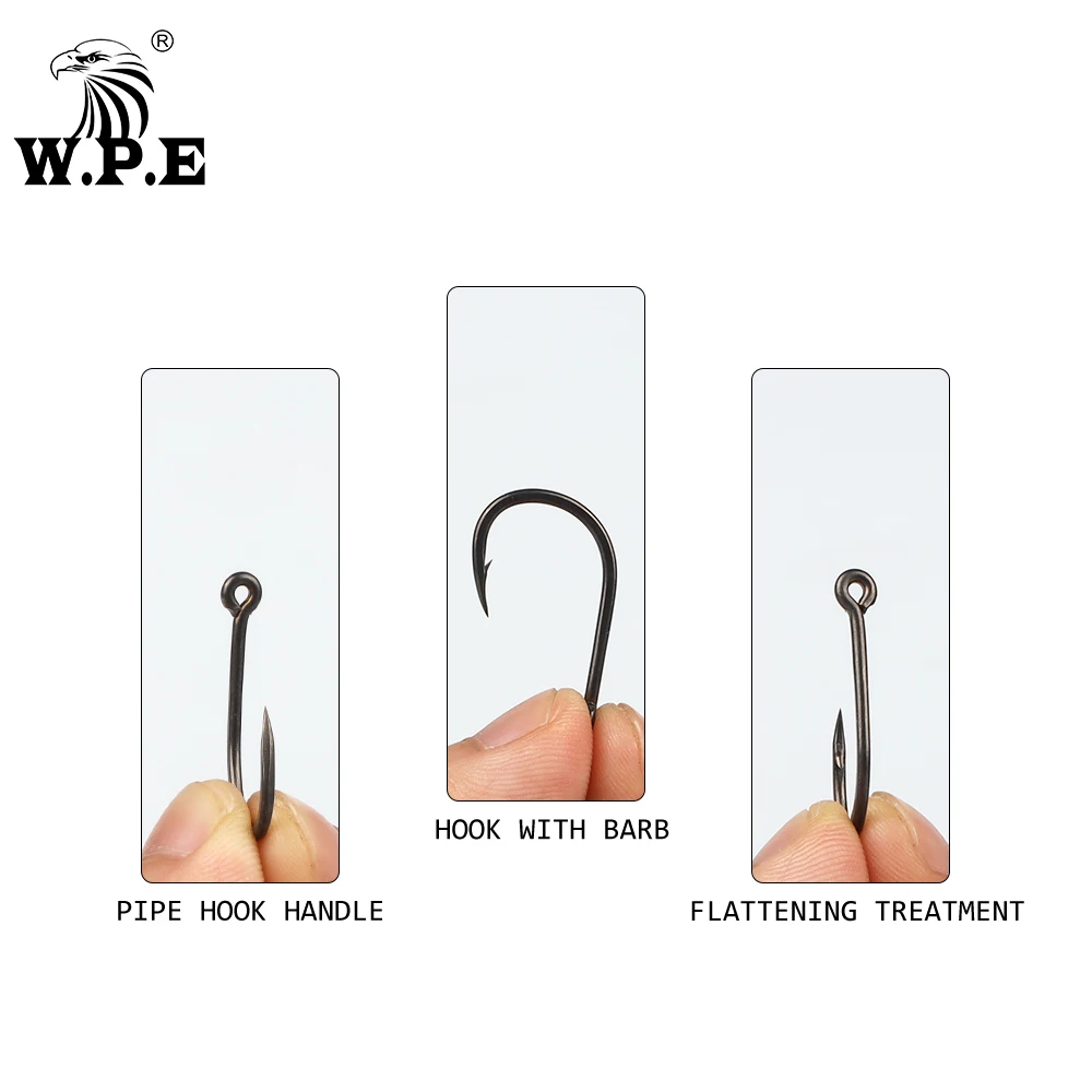 W.P.E 10 unidades/paquete 1/2/4/6 #   Anzuelo de pesca de carpa, anzuelo de pesca de acero rico en carbono, anzuelo de pesca con manivela ancha y púas, aparejos de pesca - imagen 5