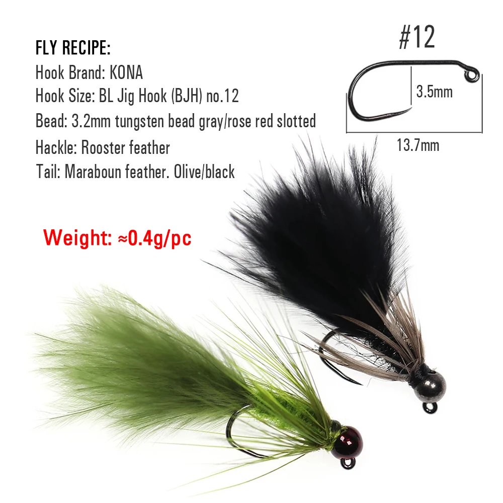 ICERIO-señuelo de pesca de tungsteno, 8 piezas, 12 #, Wooly Beadhead, Streamer, Fly Barbless Jig Hook, trucha Steelhead - imagen 2