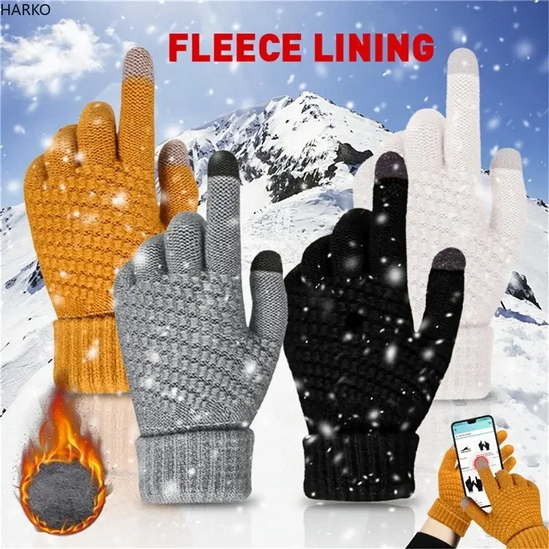 Guantes de punto cálidos para hombre y mujer, manoplas gruesas y cálidas para pantalla táctil de teléfono móvil y adultos, Invierno - imagen 2