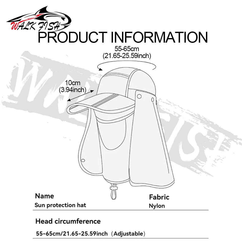 WALK FISH-Sombrero de pescador con protección solar UPF50 +, gorra de protección solar para deportes al aire libre, pesca, senderismo, Camping, transpirable, Anti-UV, plegable - imagen 2