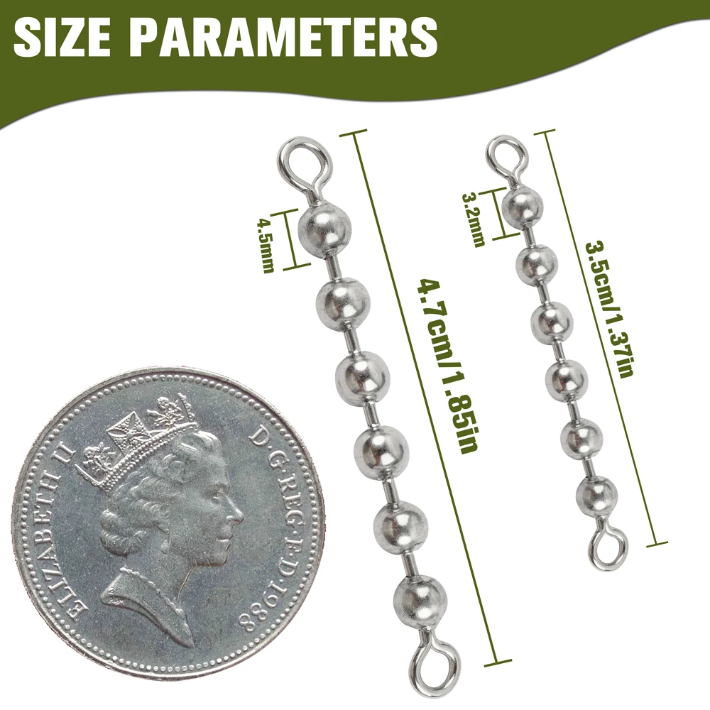 Eslabones de cadena de cuentas de pesca, conectores giratorios de acero inoxidable para bagre, agua dulce y salada, 10 piezas - imagen 2