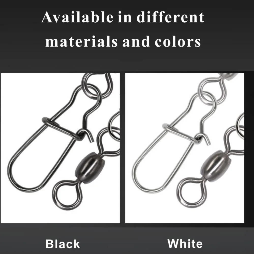 Ganchos giratorios de pesca de 50 piezas, Conector de señuelo de anillo sólido, aparejos de pesca de acero inoxidable, broches giratorios - imagen 3
