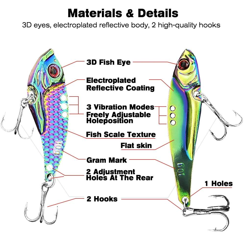 BAKAWA señuelos de Metal Vib VIB, señuelo de Pesca de hoja, pesa 3/5/7/10/15g, cuchara de vibración, cebo duro de agua salada, Pesca Artificial de lubina - imagen 5