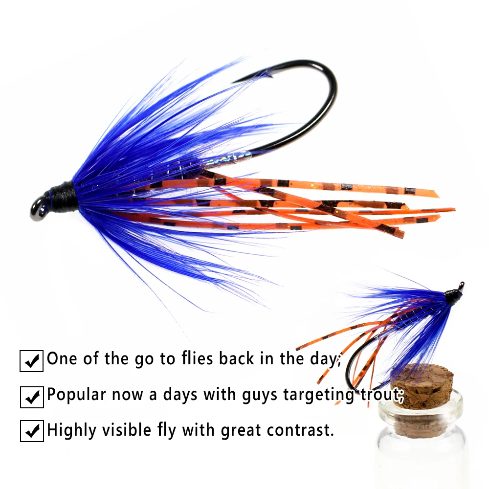 Bimoo-Señuelos de Pesca de agua dulce, 6 piezas, #2, #4, #6, azul, clásico, Mosca de acero, Arco Iris, marrón, gris, salmón - imagen 5