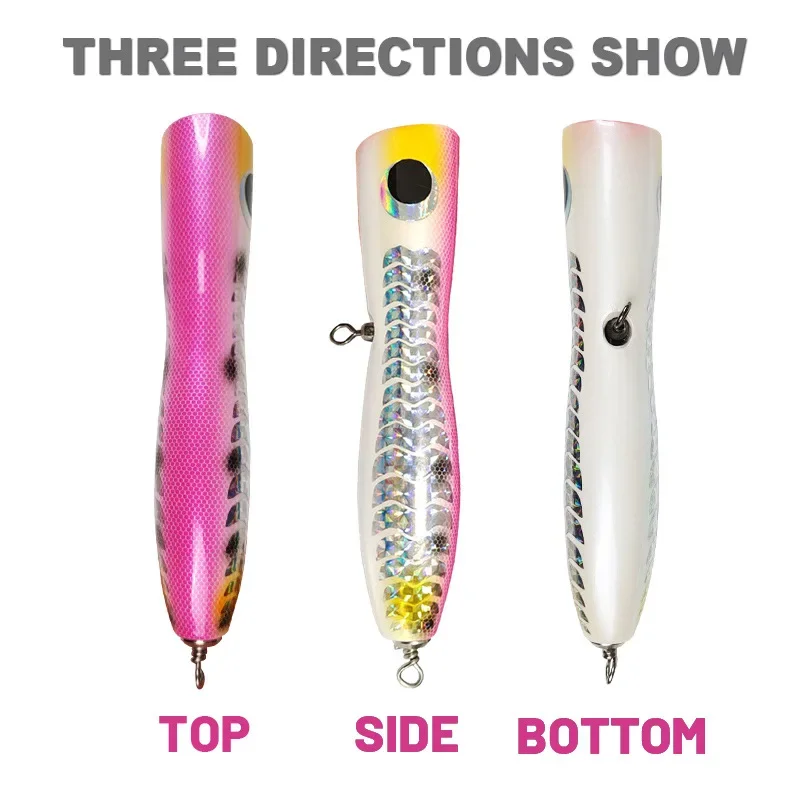 100g 200mm pesca dura de agua superior cebo Popper de madera hecho a mano Señuelos de pesca Popper de madera flotante de agua salada - imagen 5