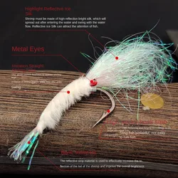 # 4 # 6 # 8 # 10 # 12 # 14 ojos de cadena de cuentas camarones de agua salada filamento de viscosa diseño Flash moscas de pesca señuelos cebo de pesca Flash