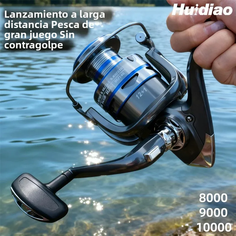 Huidiao carrete giratorio de alta resistencia 15KG arrastre potente 3 + 1BB carrete de fundición suave de juego cero 8000-10000 para Surf y pesca en alta mar