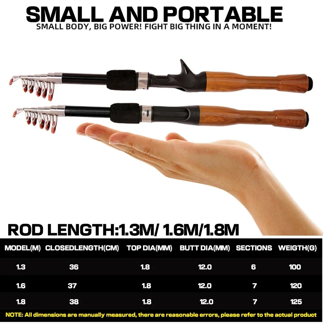 Caña De Pescar con señuelo telescópico, accesorio ultraligero De fundición giratoria, De carbono, 1,3 M, 1,6 M y 1,8 M - imagen 4