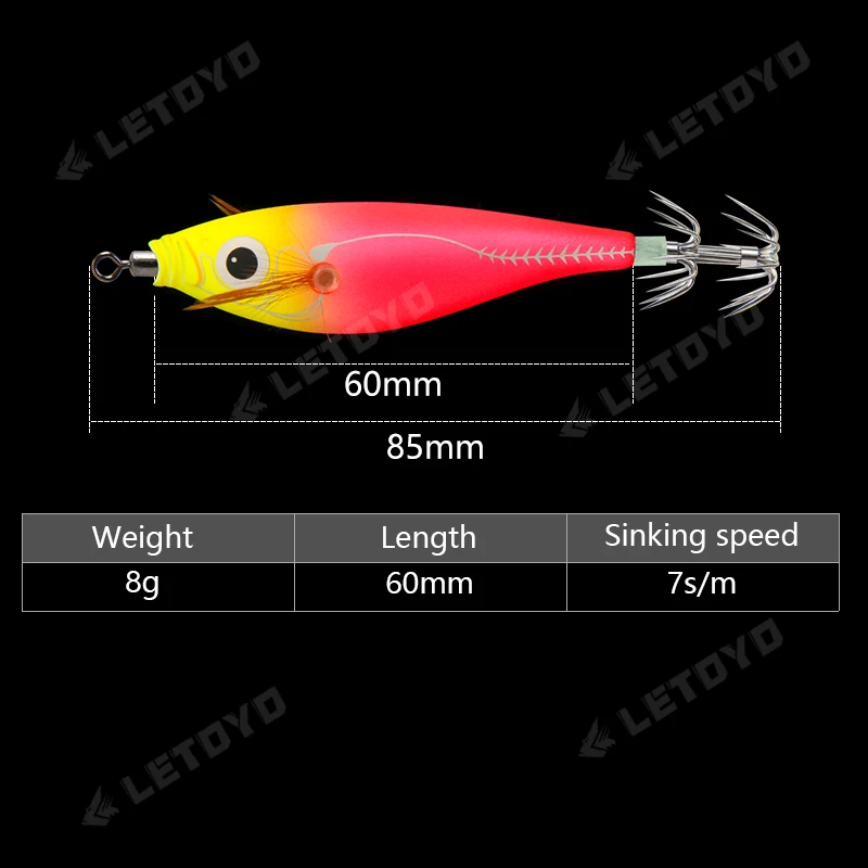 LETOYO-anzuelos de calamar con paraguas, aparejo de pesca, señuelo de mar, 8g, 60mm - imagen 2