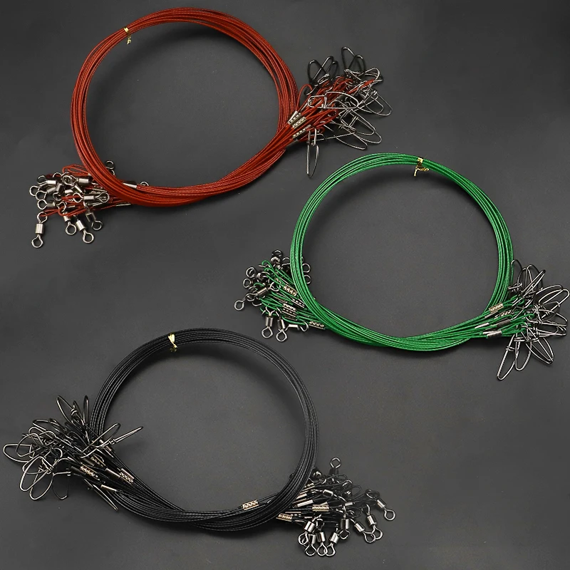 Ackibbik 20 piezas líderes de pesca de acero línea de agua salada 125LB alambre de acero de pesca líder de peces con broches giratorios líder de acero de 19,68 pulgadas - imagen 5