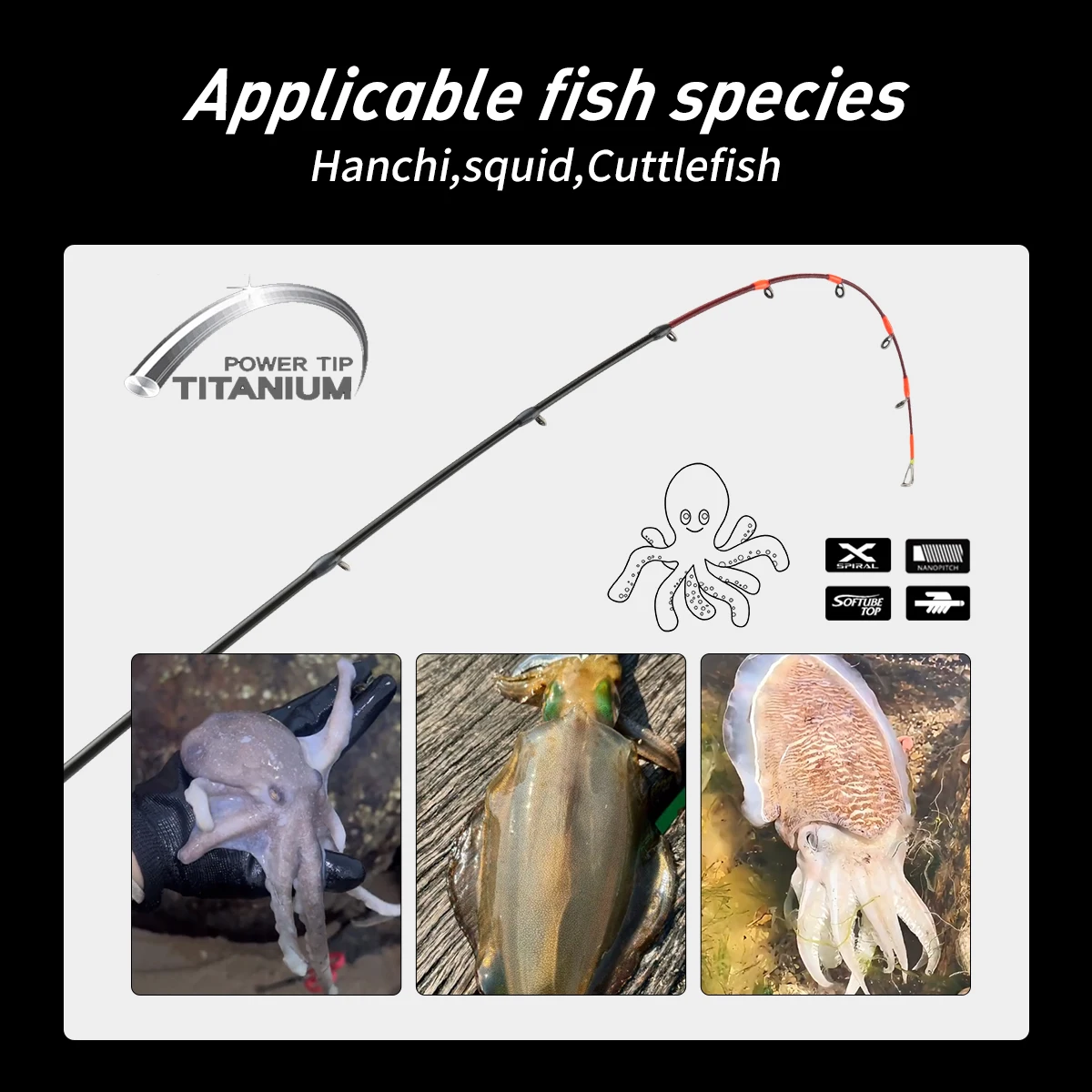 Caña de pescar Johncoo para fundición, caña de Jigging de 1,7 m M ML, potente punta de titanio, cola de goma, caña de barco de pulpo - imagen 2