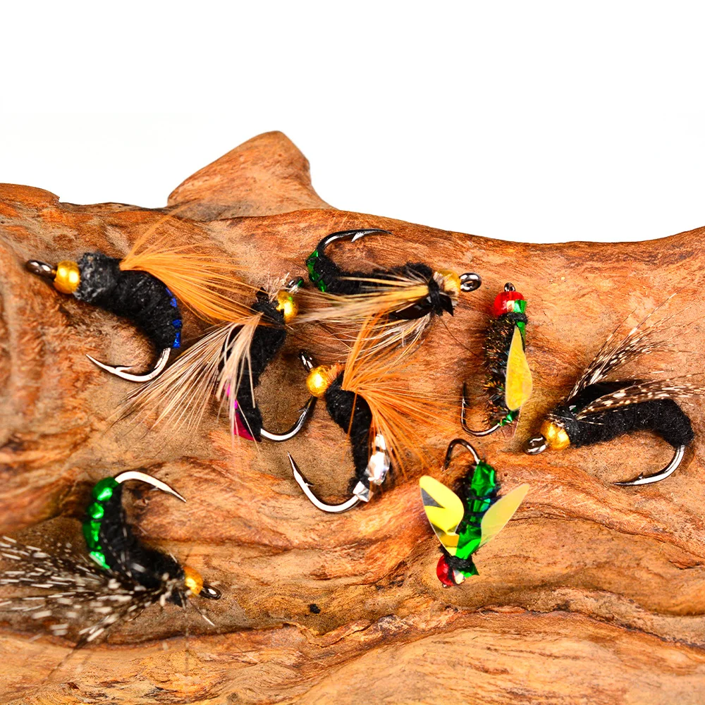 50 unids/caja anzuelo de pesca con mosca Topwater con anzuelo de mosca de pluma seca señuelo de insecto Natural cebo Artificial falso para pesca de carpa trucha