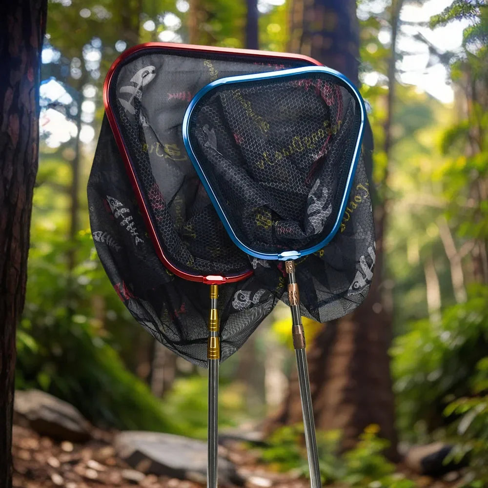 Cabezal de red de pesca de aleación de aluminio desmontable con bolsillo de malla Trangular, accesorios de herramientas de pesca de malla de espina de pescado de colores - imagen 4