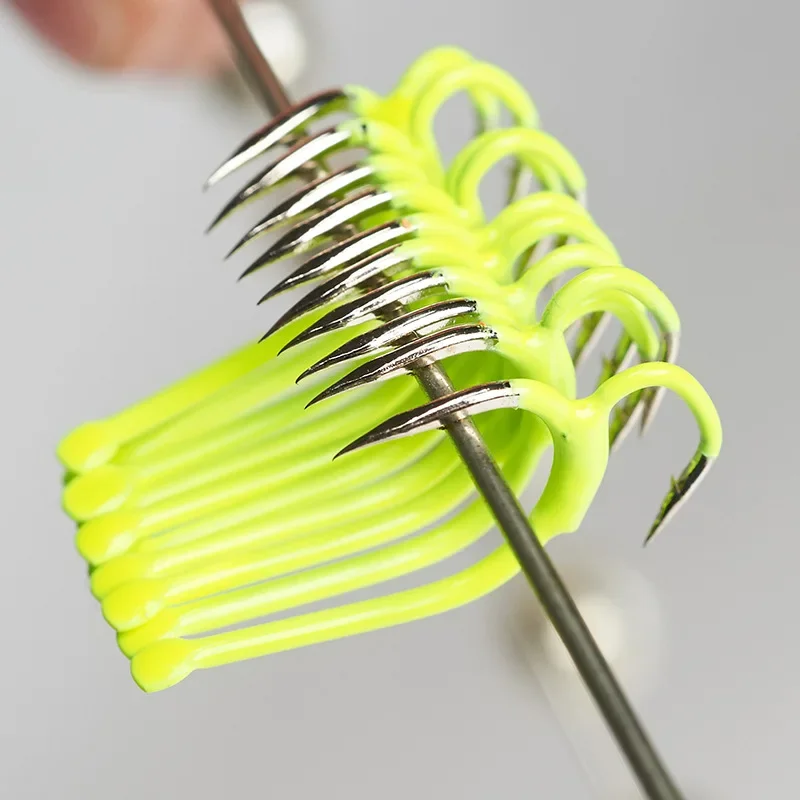 10 unids/lote 5 # -12 #   Anzuelo de pesca afilado con punta de dos resistencias de acero al carbono, equipo de pesca para pesca en el mar, anzuelo doble con púas A333 - imagen 3