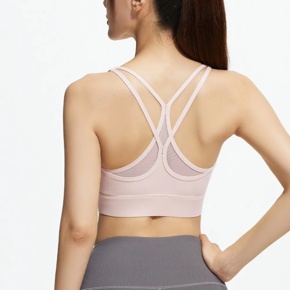 Sujetador deportivo básico de malla cruzada para mujer, ropa interior de Yoga antivibración a prueba de golpes, lencería para correr, chaleco sin costuras para chica - imagen 2