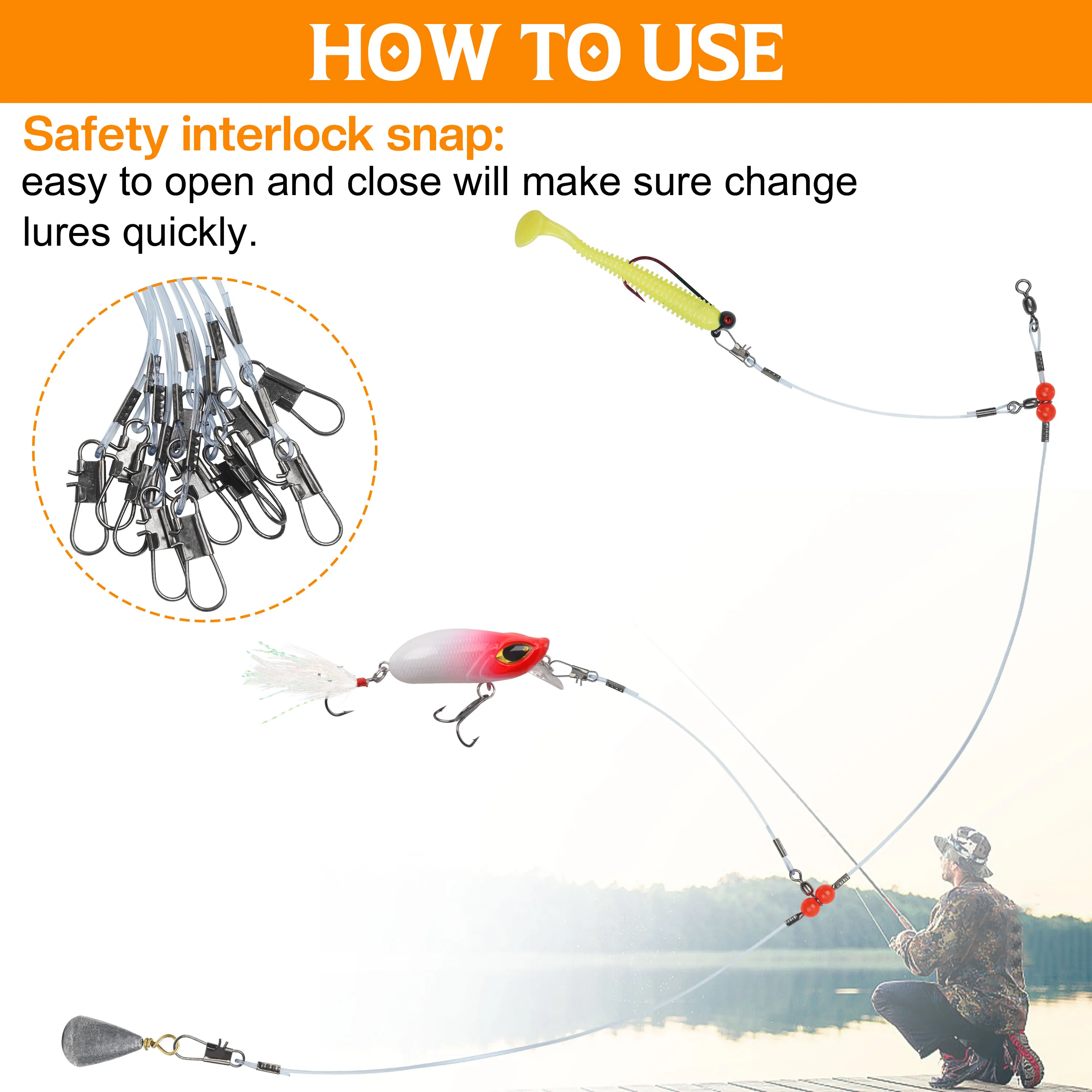 12 Uds. Líderes de pesca de nailon con giratorios para señuelos, cebo y anzuelos, aparejo de agua salada, líder de alambre, líder de pesca de Surf, plataformas inferiores de alambre - imagen 5