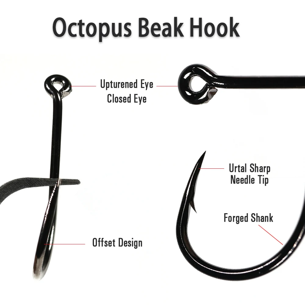 ICERIO-anzuelos de pesca de acero rico en carbono, luminosos o con fluo UV, gancho de pico de pulpo, accesorios para anzuelos de agua salada # 10- # 10/0 - imagen 3