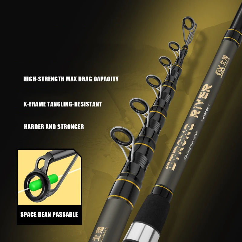 Caña de pescar de carpa de 2,1-5,4 M, mar, lago, fibra de carbono, lanzamiento de distancia, barco oceánico, caña giratoria de pesca, poste telescópico súper duro - imagen 4