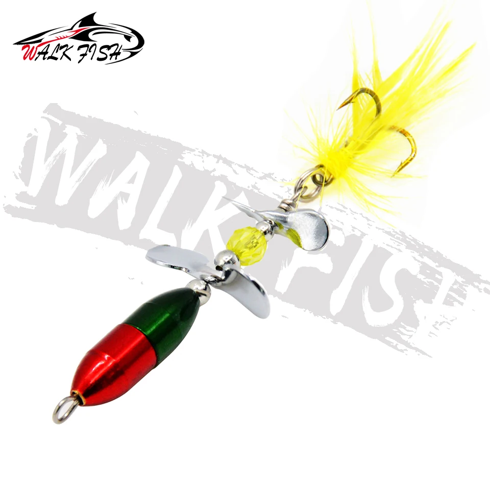 WALK FISH-señuelo giratorio de pesca con lentejuelas, 1 unidad, 10g/7cm, cebo Wobbler con pluma, aparejos de pesca para lubina, trucha, perca, Lucio - imagen 2