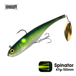 Kingdom Spinator-cebo giratorio que se hunde, cebo de lentejuelas de 150mm, 47g, Material de PVC, señuelo suave Artificial con cabeza de plomo para pesca de lubina