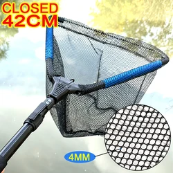 Red de mano de pesca de diseño flotante, redes de aterrizaje portátiles plegables, mango telescópico, herramienta de aparejos de malla fundida para pesca en corriente de señuelo de 90cm