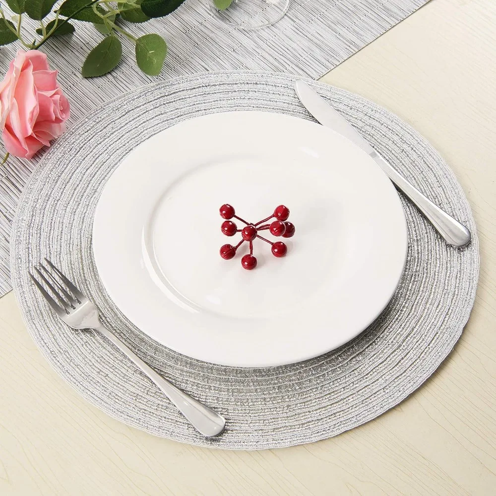 Manteles individuales para mesa de comedor, tapetes redondos tejidos lavables de 10/34/38CM, posavasos para decoración de cocina, boda y Navidad, juego de 6 - imagen 5