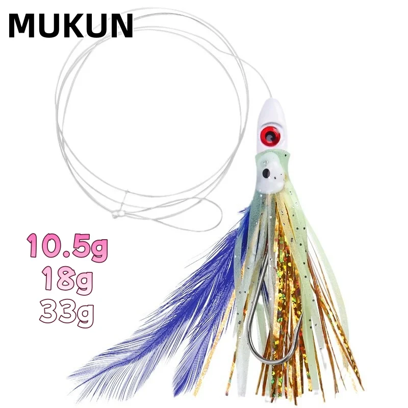 MUKUN-falda luminosa de pulpo y calamar, cebo Wobbler para pesca en el mar, plantilla de calamar, señuelo de atún, anzuelo con cabeza de plantilla, cebo de pesca - imagen 2