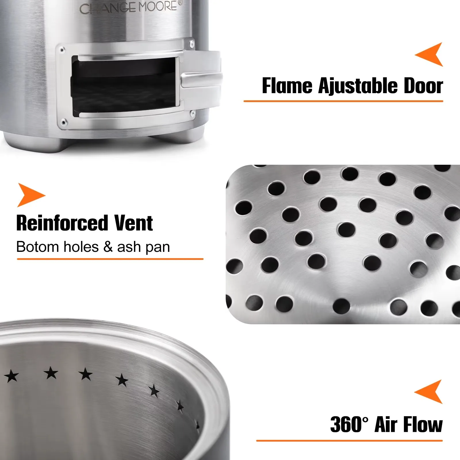 Brasero portátil Change Moore – Acero inoxidable para camping con pellets - imagen 4