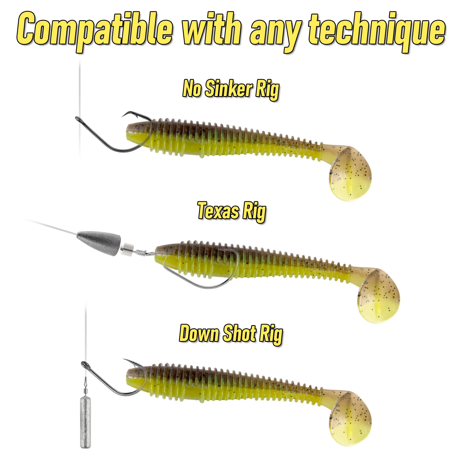Señuelos Swimbait de vinilo cola de paleta – Drop Shot y Texas Rig - imagen 4