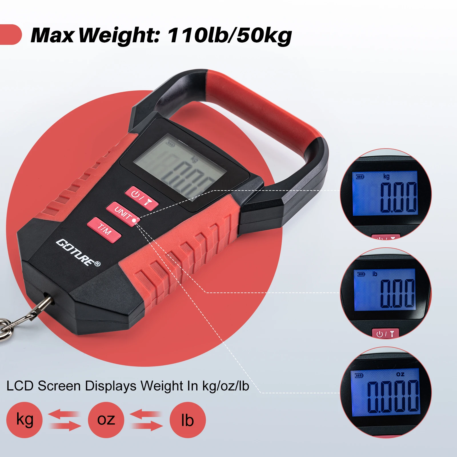 Goture-báscula de pesca portátil a prueba de agua, báscula Digital de cocina LCD, Maleta de viaje al aire libre, báscula colgante, herramientas de prueba, máximo 50kg - imagen 3