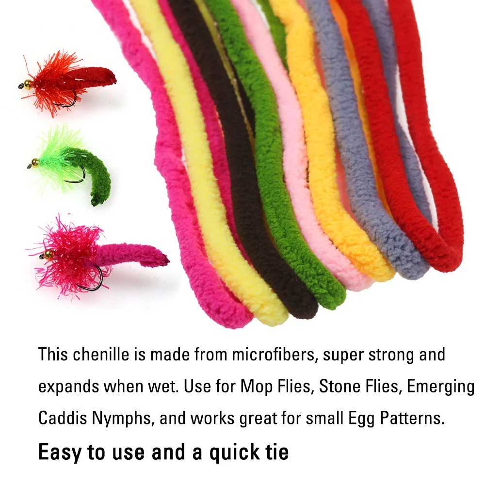 ICERIO-mopa para atar moscas, chenilla Fluo para Mosca de piedra, Material de anudado de larvas de ninfas de Caddis, 1 metro, 8 colores brillantes - imagen 5