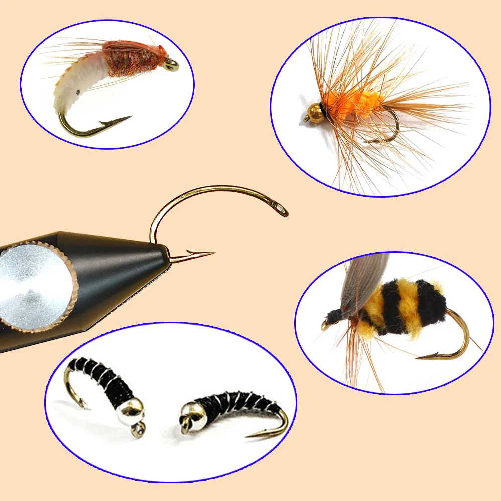 MNFT 100PCS Koolstofstaal Droge Vliegenhaken Vishaak Nimf Scud Midge Caddis Garnalen Vliegbindset Haken - imagen 5