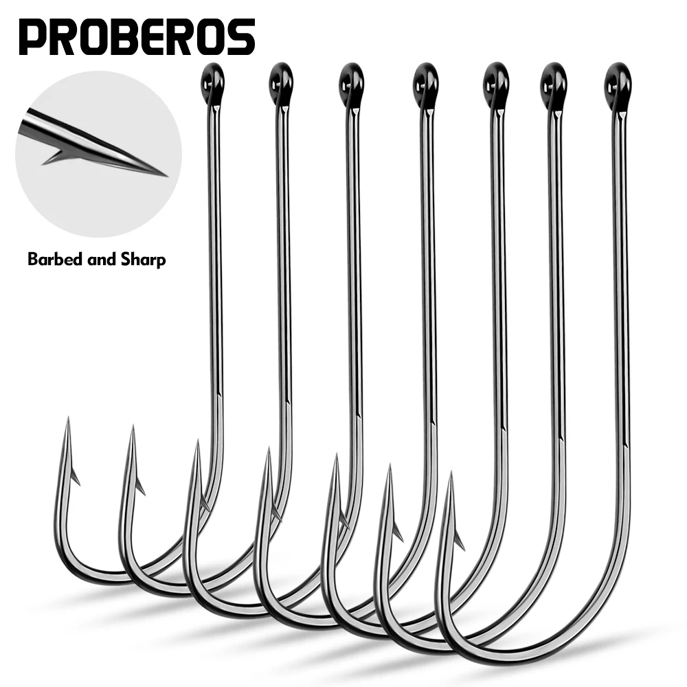 PROBEROS-Juego de anzuelos de pesca de mango largo, gancho de anillo de carpa con púas de acero de alto carbono, equipo de pesca de alta calidad, venta al por mayor, 50 unidades por lote