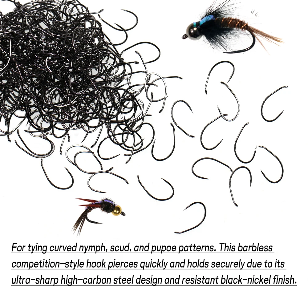 WIFREO 30 Uds. Anzuelos de pesca con mosca sin púas de níquel negro anzuelo con mosca de acero rico en carbono atado de moscas Ninfa Scud Pupa gancho - imagen 5