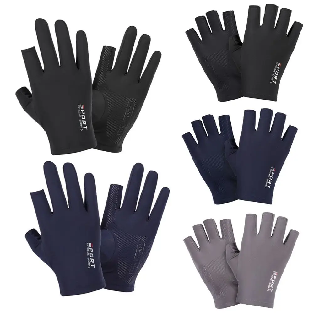 Guantes de medio dedo Unisex, manopla de seda de hielo, pantalla táctil, conducción, pesca, deportes al aire libre, Fitness, 1 par - imagen 4