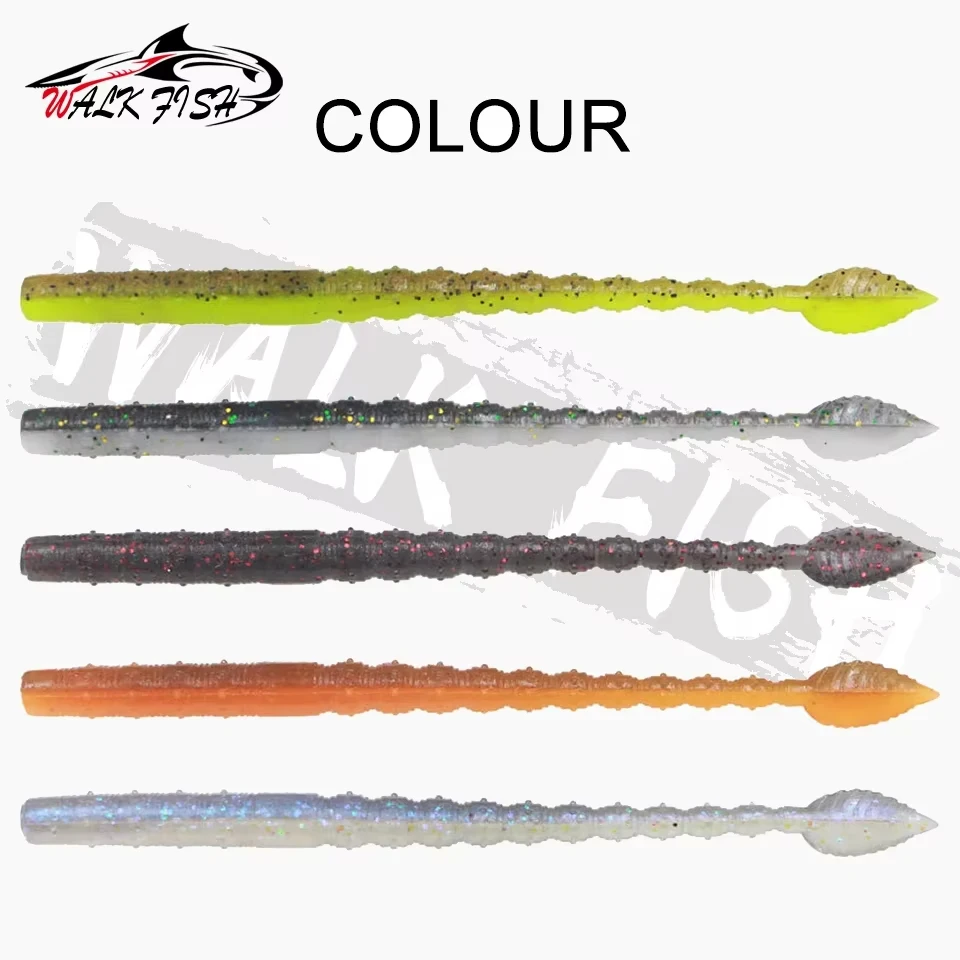 WALK FISH 10 Uds 110mm 2,2g cebos blandos fideos flotantes gusano TPR olor a pescado piruleta insecto dos colores pez mandarín lubina Artificial - imagen 5