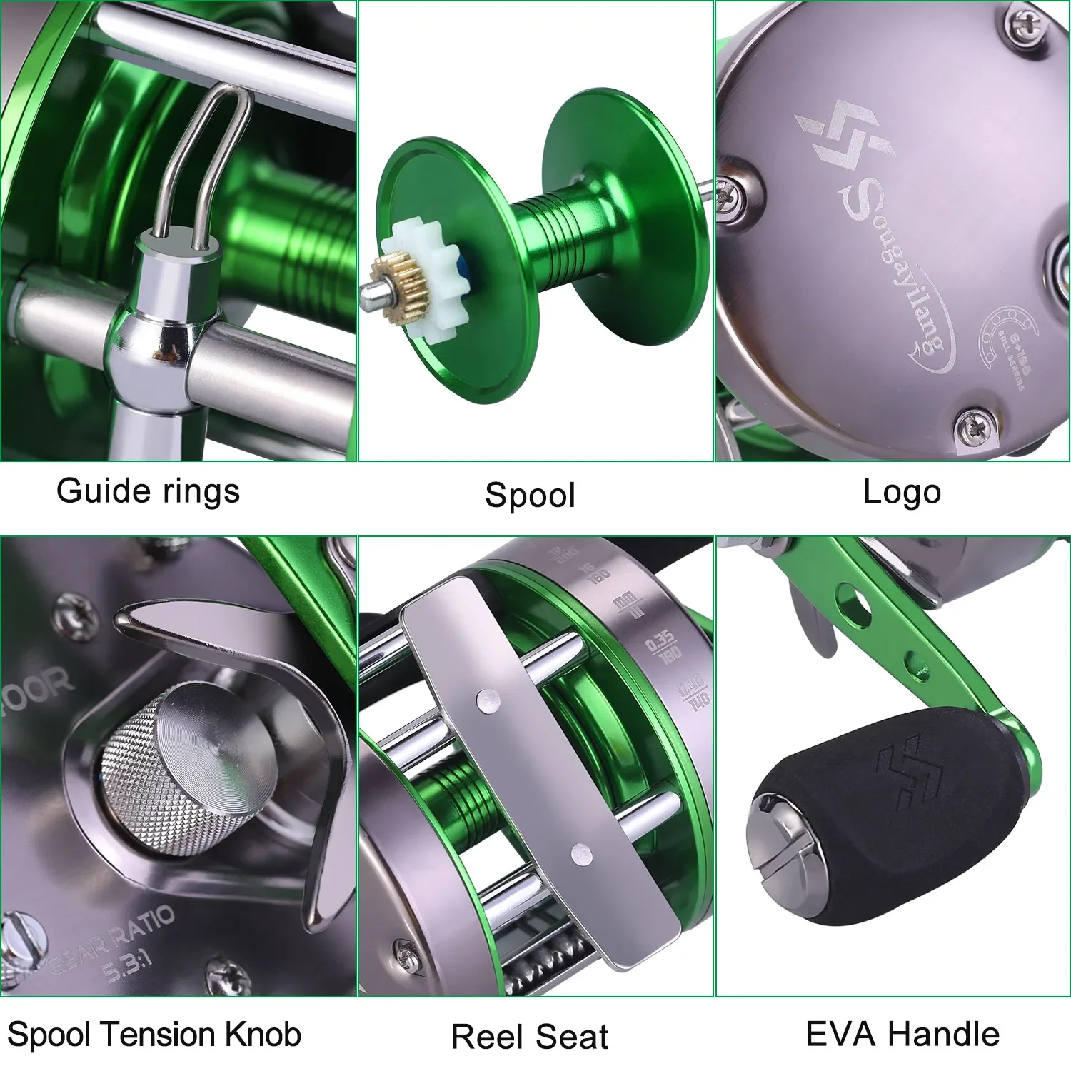 Sougayilang-juego combinado de caña y carrete de Pesca Baitcasting, Kit de carrete de Pesca de curricán de fibra de carbono para Pesca de lubina - imagen 4