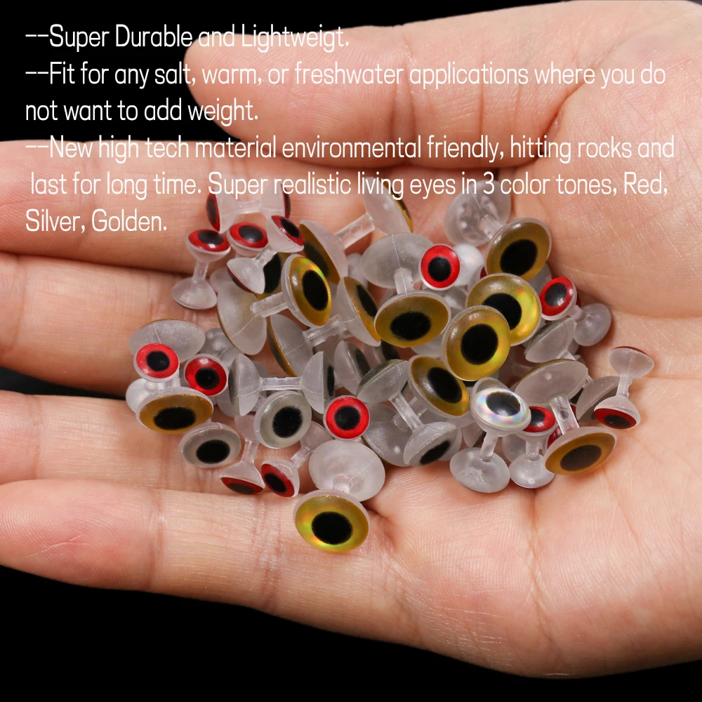 WIFREO 20 piezas atado de moscas, ojos realistas 3D sin peso con mancuernas, 6mm, 8mm, 10mm, señuelo de pesca de resina, ojos, materiales para atar moscas - imagen 5