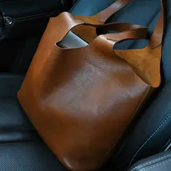 Bolsos de mano marrones de alta calidad para mujer, bolso Retro para tableta y ordenador de gran capacidad, bolso de mano de cuero suave con textura lujosa