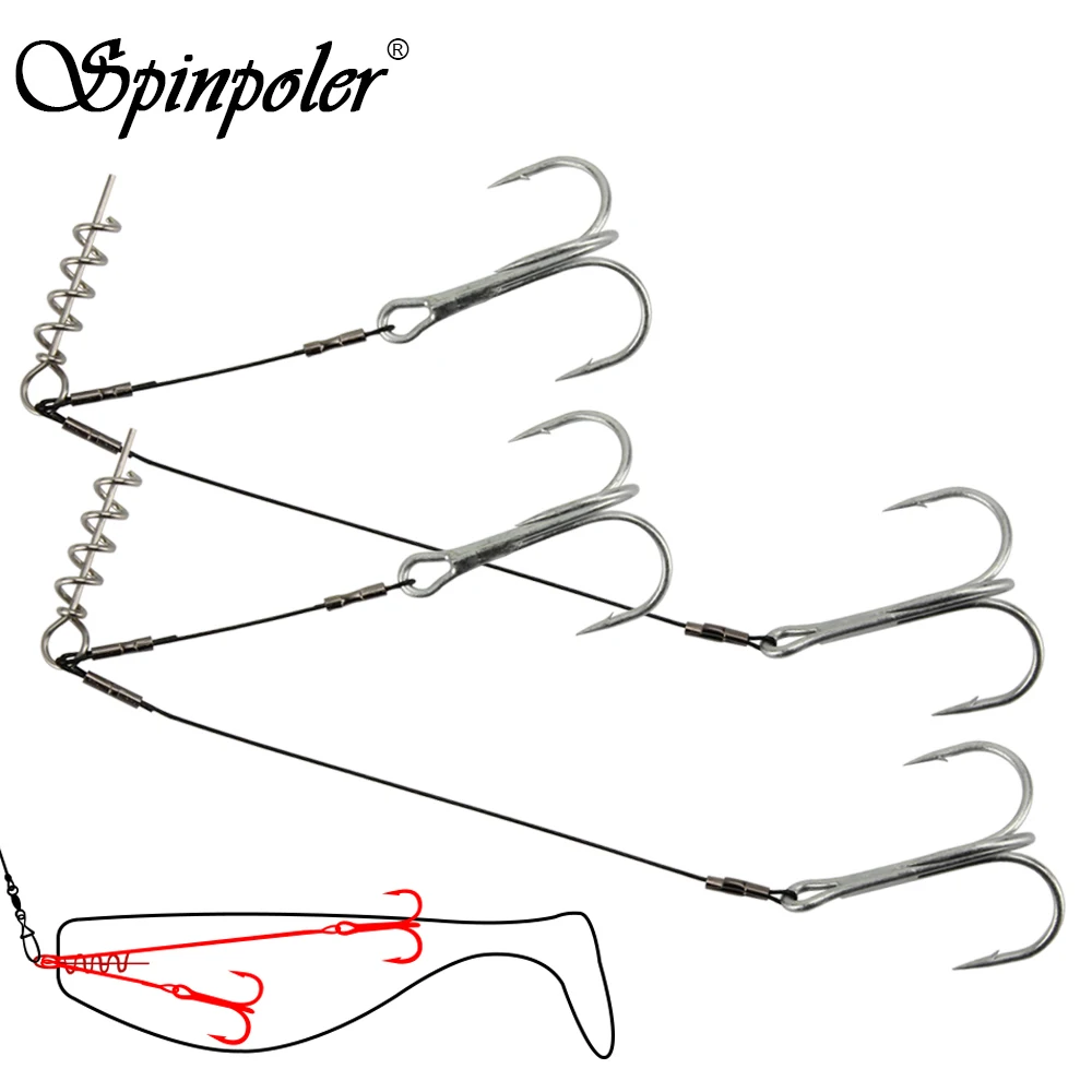 Sacacorchos Spinpoler, anzuelo de aparejo Stinger, anzuelo de lubina triple afilado doble, acero rico en carbono para equipo de pesca con señuelo suave