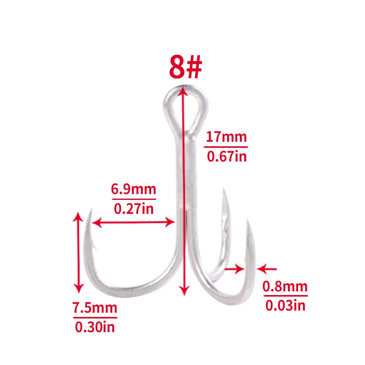 20 piezas 4 #   6 #   8 #   10 # 2 #   Anzuelo de pesca anzuelos triples de acero rico en carbono juego de anzuelos triples doblados anzuelos de anclaje para pesca en el mar - imagen 5
