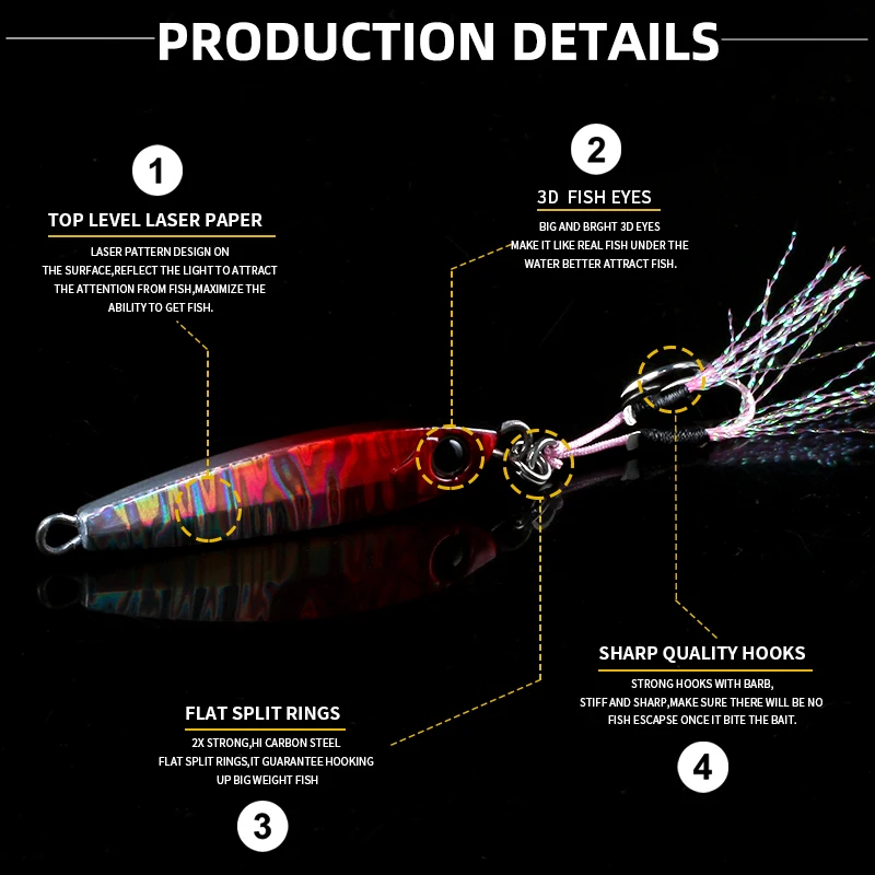Cebo de Jigging de Metal para trabajo mágico, 20g, 30g, 40g, 60g, señuelo de pesca que se hunde, fundición de agua salada, Jigging para pesca de trucha, aparejos de pesca - imagen 5