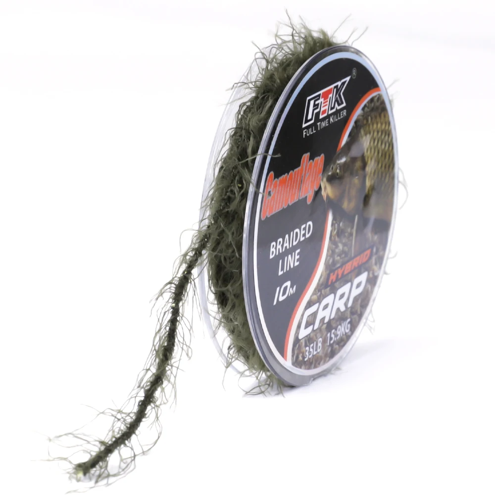 FTK-sedal de pesca de carpa, 10M, 25/35LB, 11,36/15,9 KG, camuflaje, pesca de carpa, línea trenzada, accesorios de línea de hierba de imitación - imagen 5