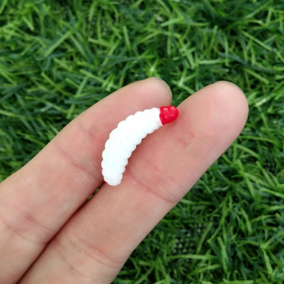 100 unids/bolsa 2cm 0,4g pan gusano silicona cebos artificiales gusano larva suave señuelo de pesca ganchos olor gusanos brillo camarones - imagen 4
