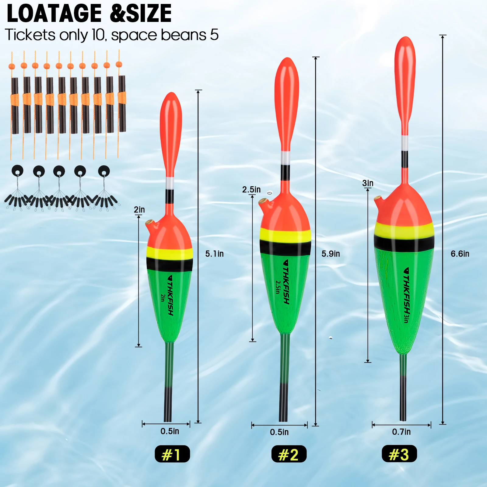 THKFISH-Kit de flotador Bobber antideslizante para pesca, boyas verticales de 2 pulgadas, 2,5 pulgadas, 3 pulgadas, flotadores antideslizantes de madera de Balsa, tipo panfish y lubina, 5 uds. - imagen 3