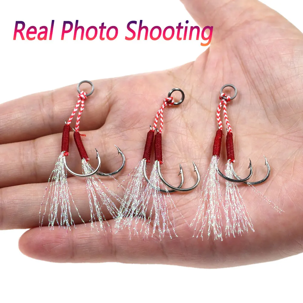 Bimoo-anzuelos de asistencia para Pesca en el mar, anzuelos de Metal con púas dobles para Jigging lento, de acero con alto contenido de carbono, 20 pares - imagen 5
