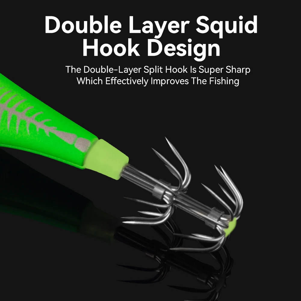 Kingdom Egi Pro plantilla de calamar Horizontal madera camarón calamar gancho 5 unids/set calamar Jigging pulpo sepia cebos de camarones de agua salada - imagen 5