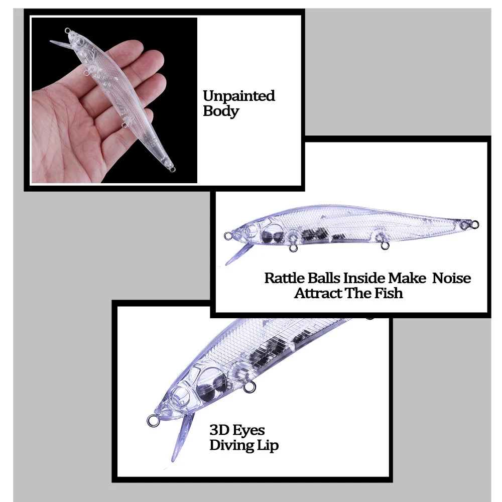 Chan'sHuang-Cebo en blanco sin pintar, 10 piezas, 140mm, 20g, sonajeros de buceo poco profundos, piscardo, señuelo de pesca Artificial hecho a mano - imagen 5