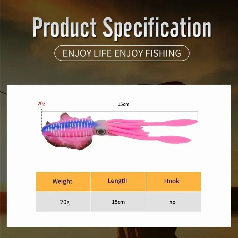 15 cm/20g luminoso/UV pesca en el mar calamar suave pesca Trolling señuelo Jig señuelos silicona suave goma Artificial - imagen 2
